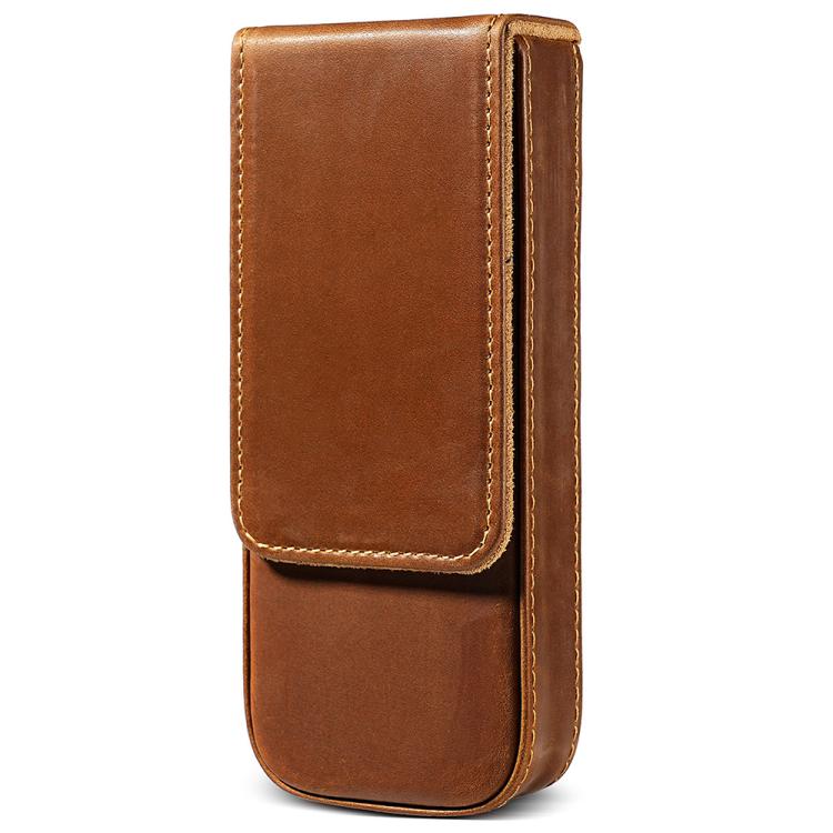 Crazy Horse Leather Magnetic Drawer Style Three Pieces Pencil Case — Blue