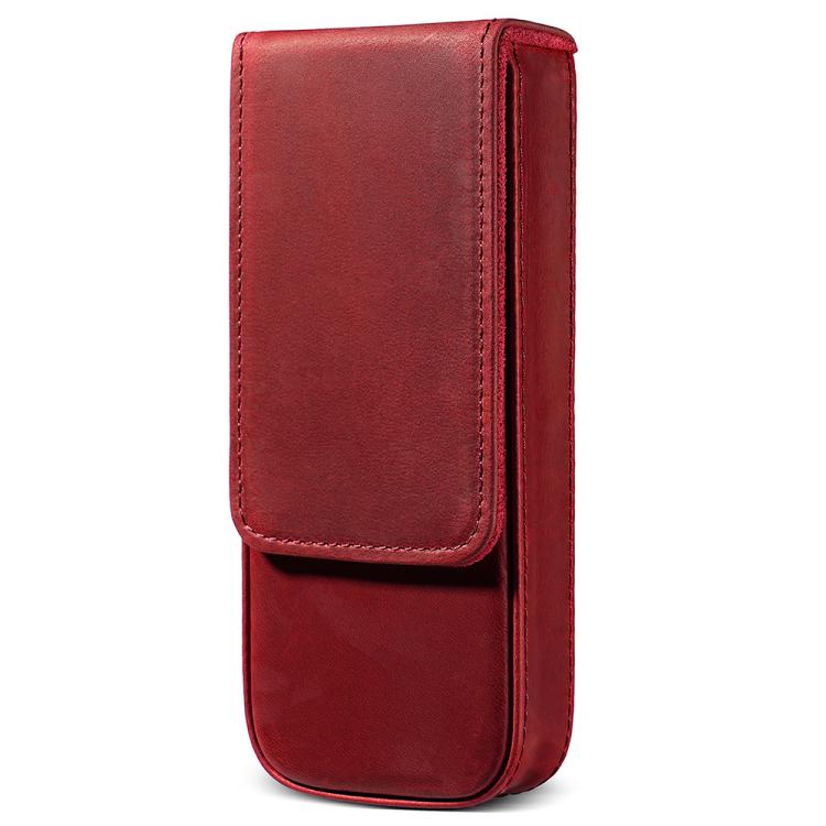 Crazy Horse Leather Magnetic Drawer Style Three Pieces Pencil Case — Brown