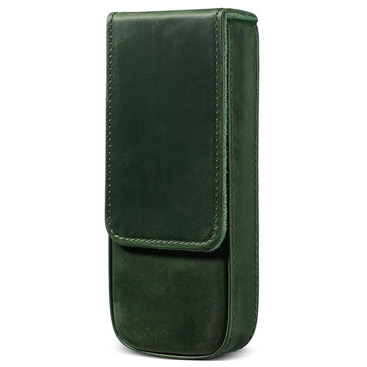 Crazy Horse Leather Magnetic Drawer Style Three Pieces Pencil Case — Red
