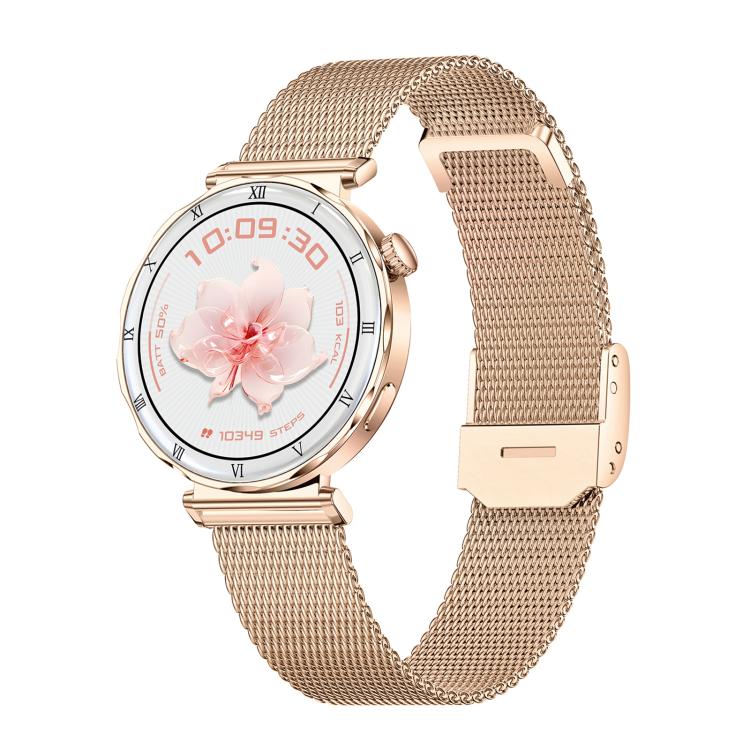 QS22 1.19-inch AMOLED Display Women Smart Sports Watch — Gold Case Steel Strap
