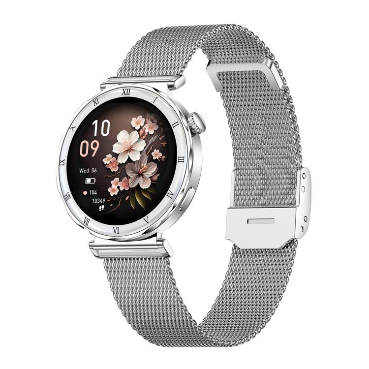 QS22 1.19-inch AMOLED Display Women Smart Sports Watch — Silver Case Steel Strap