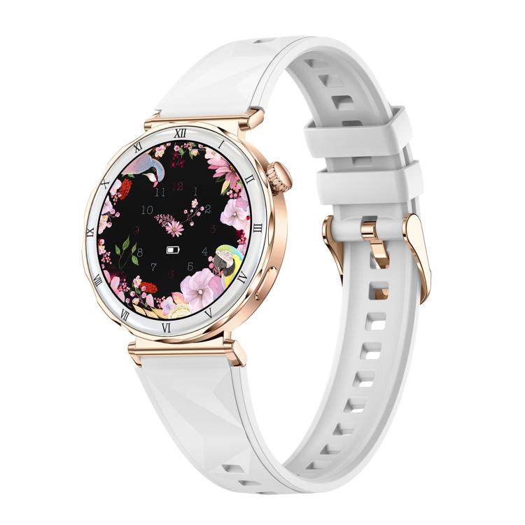 QS22 1.19-inch AMOLED Display Women Smart Sports Watch — Gold Case White Silicone Strap