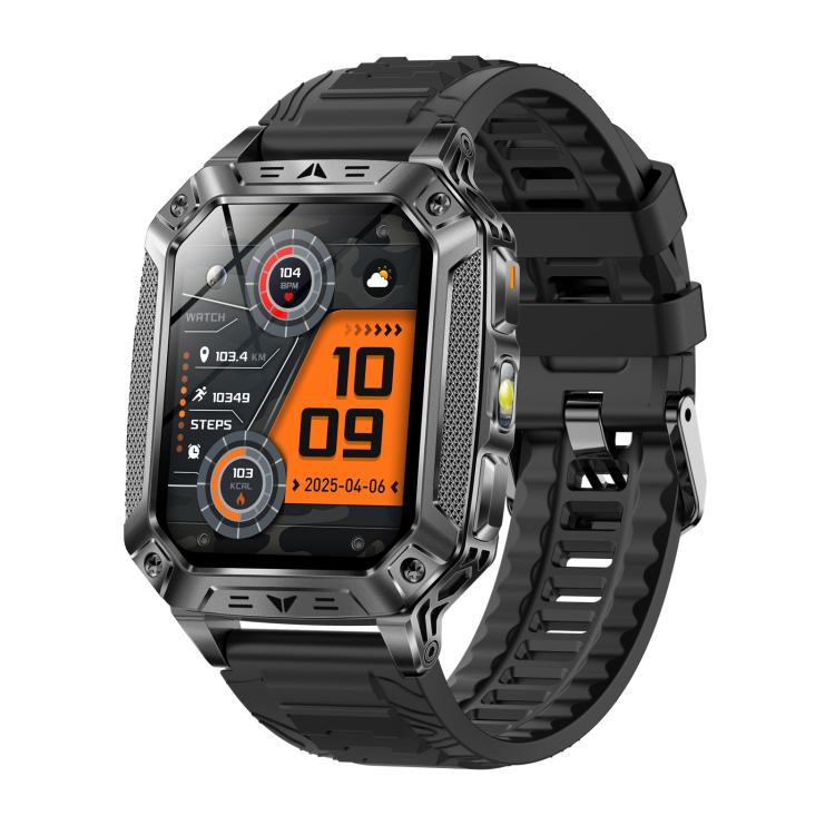 QS86 2.01-inch Smart Watch, Support BT Call, Heart Rate, Blood Oxygen — Space Gray Black Orange Silicone Band
