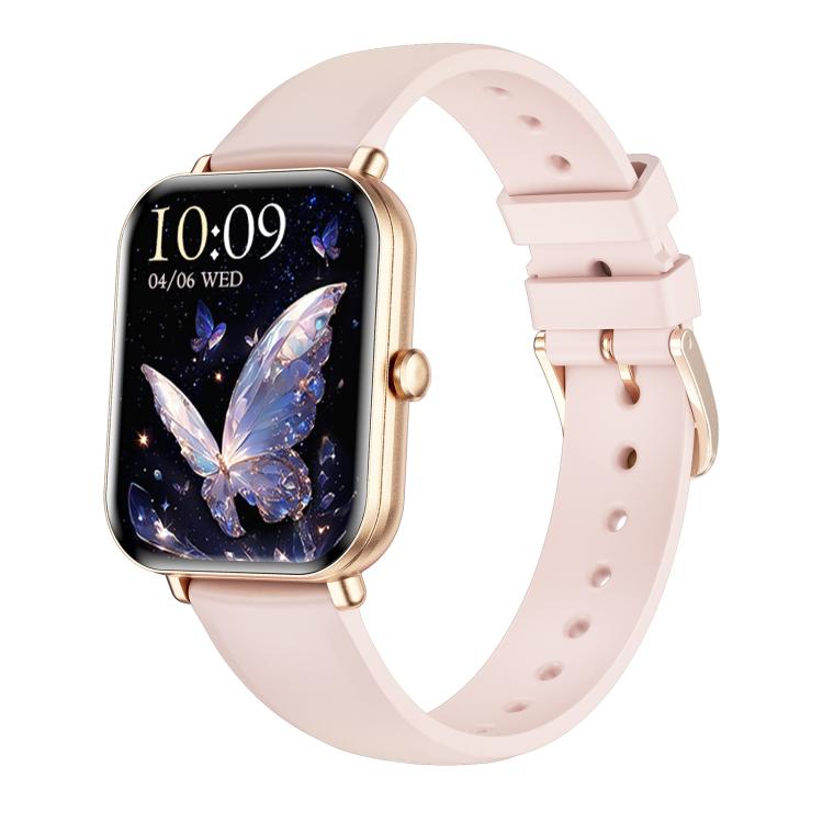 QS01 Pro 1.75-inch Smart Watch, Support Heart Rate, Blood Pressure, Blood Oxygen — Gold Silicone Strap
