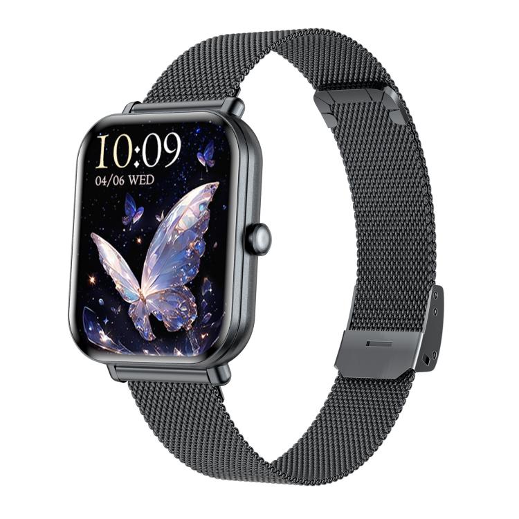 QS01 Pro 1.75-inch Smart Watch, Support Heart Rate, Blood Pressure, Blood Oxygen — Black Milanese Steel Strap