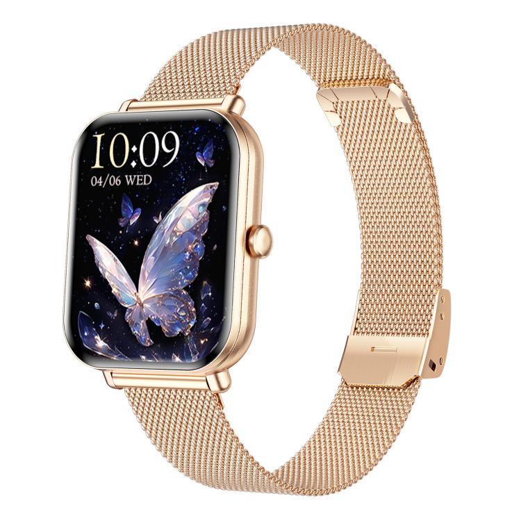 QS01 Pro 1.75-inch Smart Watch, Support Heart Rate, Blood Pressure, Blood Oxygen — Gold Milanese Steel Strap