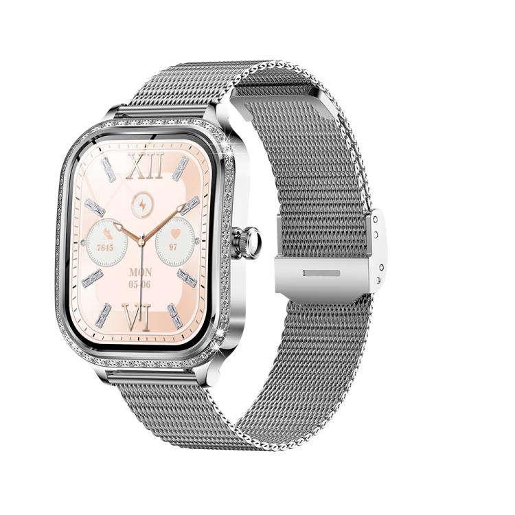 QS01 1.75-inch Smart Watch, Support Heart Rate, Blood Pressure, Blood Oxygen — Gold Silicone Strap