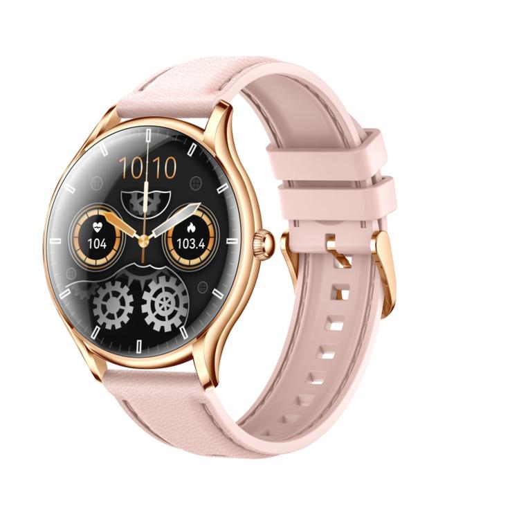 QS36 1.43-inch Smart Watch, Support Heart Rate, Blood Pressure, Blood Oxygen, Female Physiological Cycle — Silver Beige Silicone Band