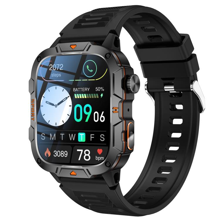 QX12 1.96-inch IPS Display Outdoor Sports IP68 Smart Watch with Flashlight — Black