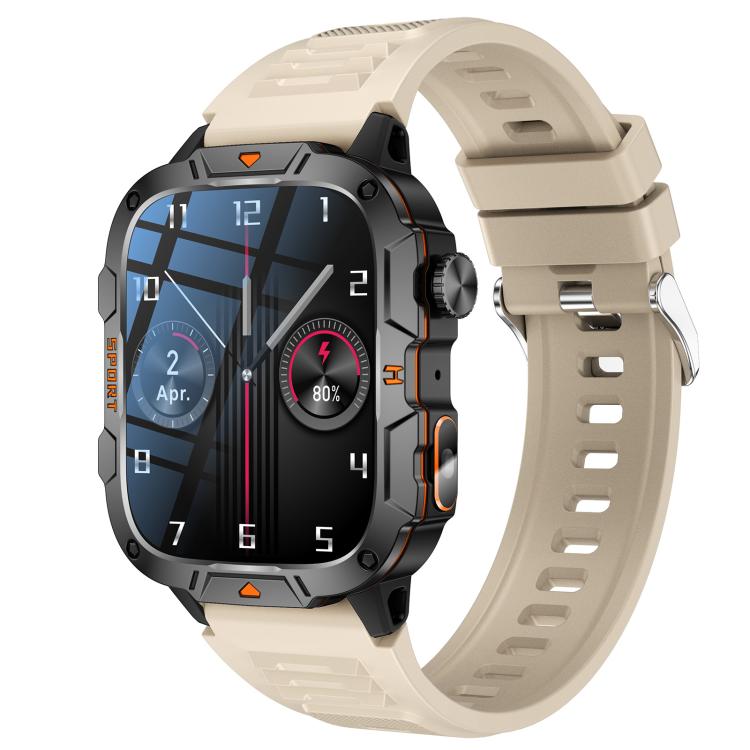 QX12 1.96-inch IPS Display Outdoor Sports IP68 Smart Watch with Flashlight — Beige