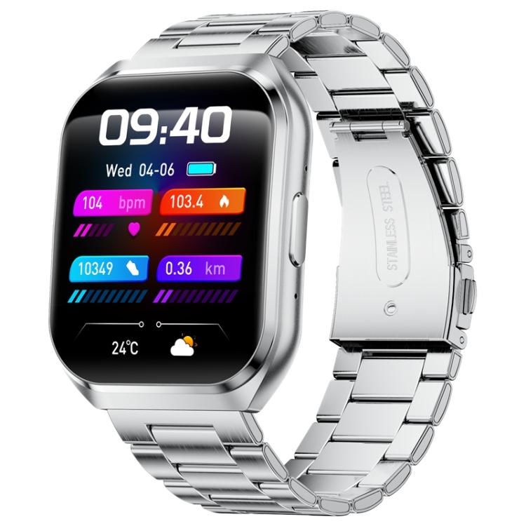 QS66 1.83-inch Smart Watch, Support BT Call, Heart Rate, Blood Oxygen — Black Vegan Leather Band