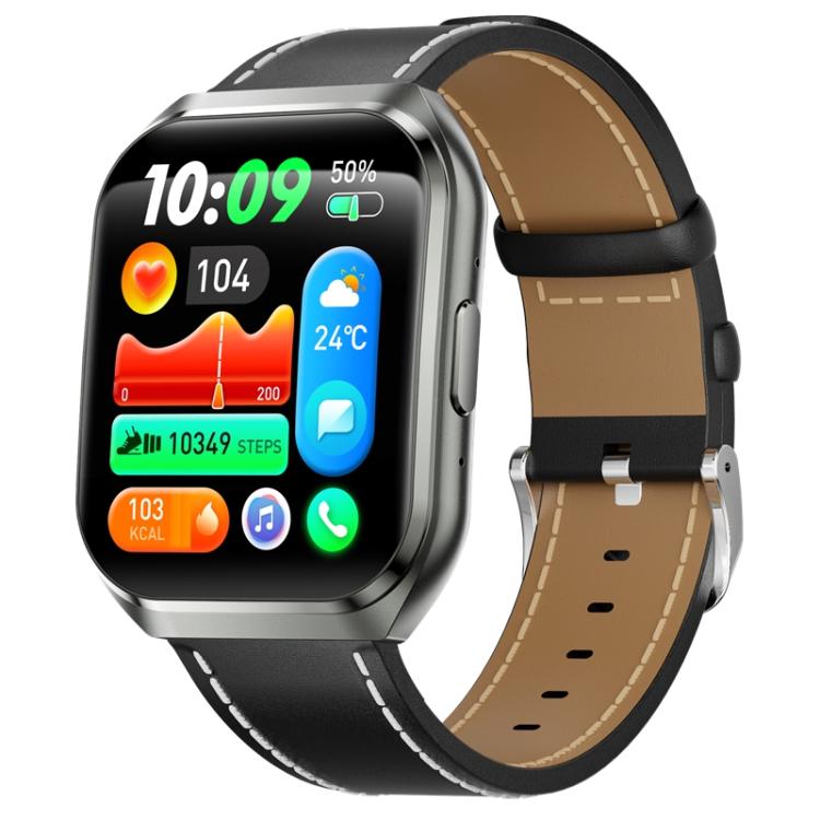 QS66 1.83-inch Smart Watch, Support BT Call, Heart Rate, Blood Oxygen — Silver Vegan Leather Band