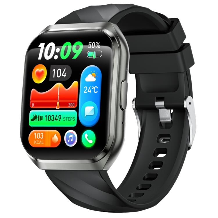 QS66 1.83-inch Smart Watch, Support BT Call, Heart Rate, Blood Oxygen — Silver Silicone Band