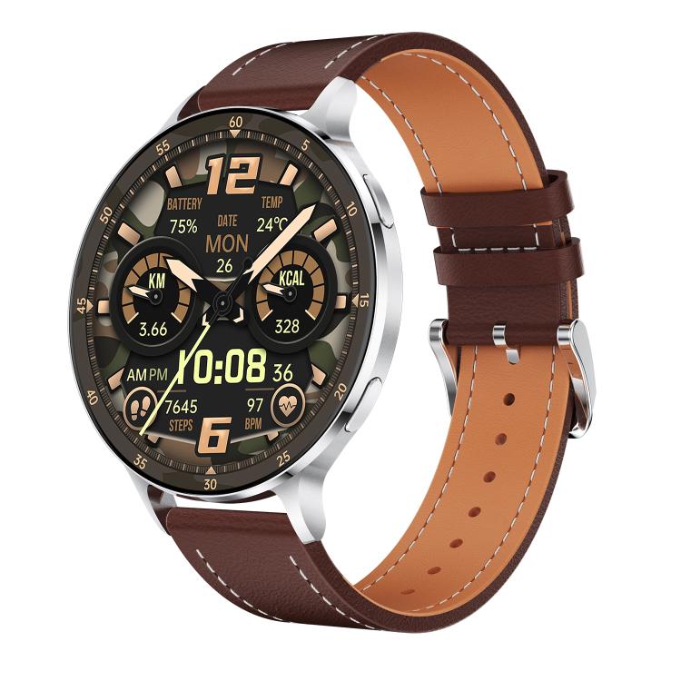 QS07 1.75 inch AMOLED Round Screen Smart Watch, Support Health Monitoring — Black Bamboo Strap