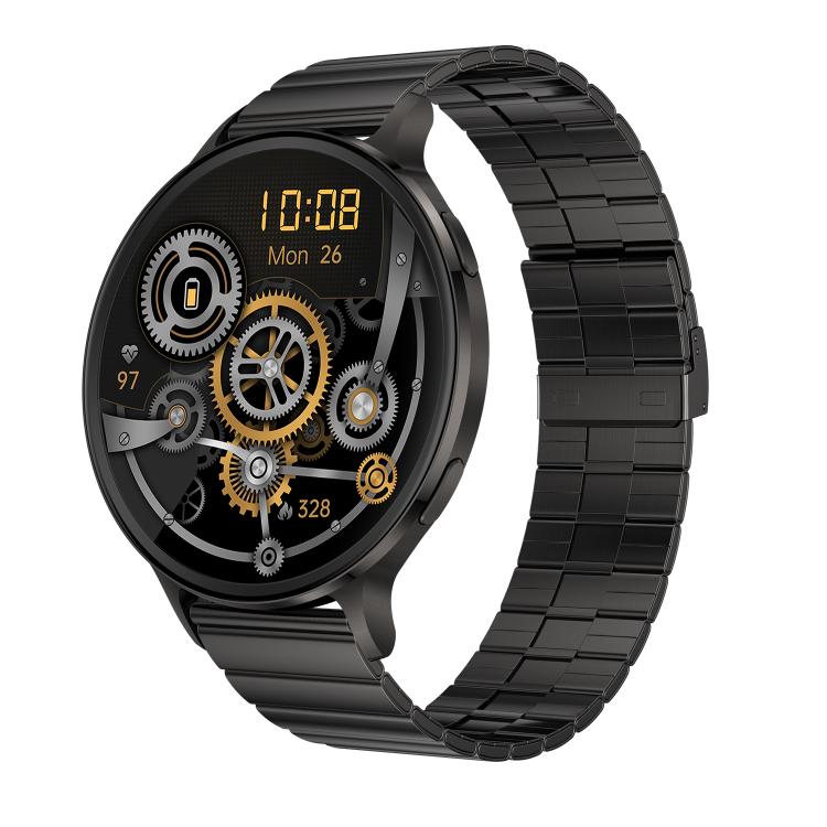 QS07 1.75 inch AMOLED Round Screen Smart Watch, Support Health Monitoring — Gold Bamboo Strap