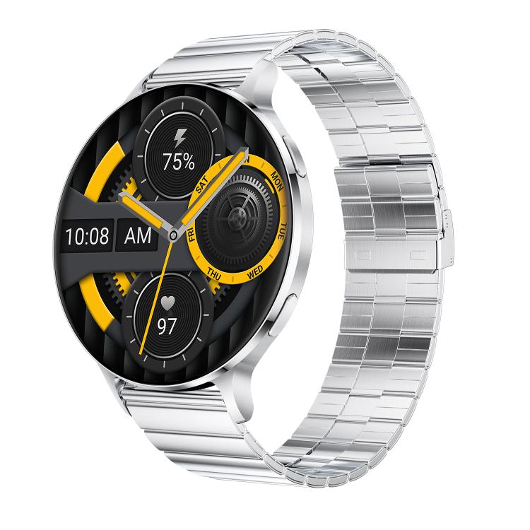 QS07 1.75 inch AMOLED Round Screen Smart Watch, Support Health Monitoring — Black Steel Strap
