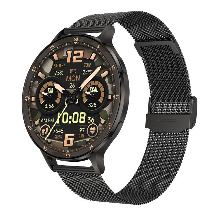 QS07 1.75 inch AMOLED Round Screen Smart Watch, Support Health Monitoring — Gold Steel Strap