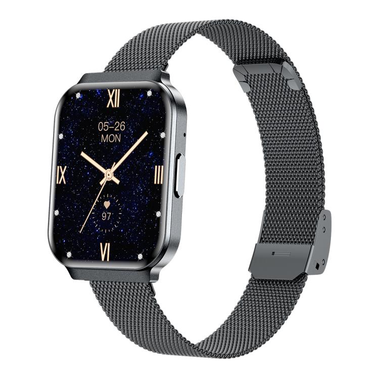 QS06 1.75 inch Square Screen Ultra-Thin Smart Calling Watch, Support Health Monitoring — Gold Steel Strap