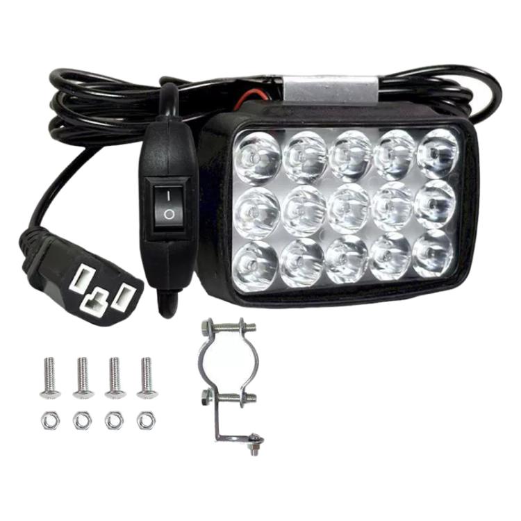 DC12-85V Motorcycle High-intensity LED Spotlight — 15 LEDs + Screw + Switch + Clamp + 2.5m Plug