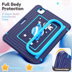 Handle Holder Silicone Hybrid PC Tablet Case with Shoulder Strap — Navy Blue