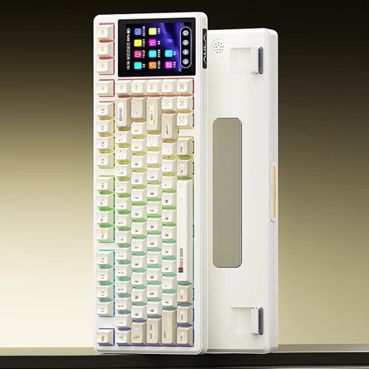 AULA L99 Smart Touch Screen Tri-Mode RGB Customizable Mechanical Keyboard — White Caramel Latte Switch