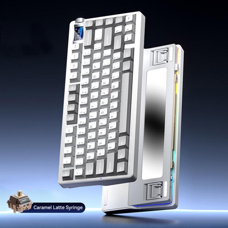 AULA nova75 Smart Display Tri-Mode RGB Customizable Gaming Mechanical Keyboard — Gray White Star Vector Switch