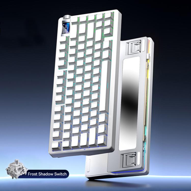 AULA nova75 Smart Display Tri-Mode RGB Customizable Gaming Mechanical Keyboard — White Frost Shadow Switch