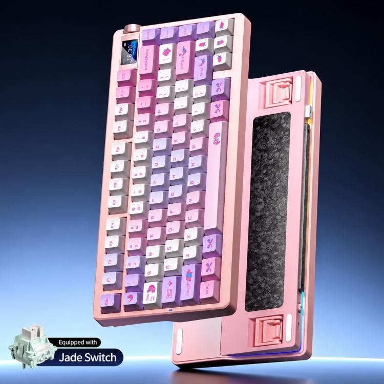 AULA nova75 Smart Display Tri-Mode RGB Customizable Gaming Mechanical Keyboard — Pink Jade Switch
