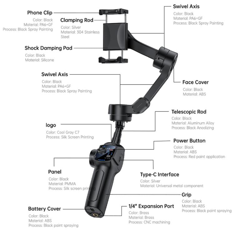 Yesido SF32 Telescopic 3-Axis Gimbal Selfie Stick — view 14