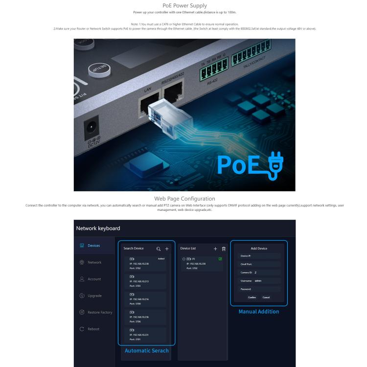 FEELWORLD KBC20N NDI PTZ Camera Controller Joystick Keyboard Control Multiple Control Protocol PoE Supported — view 14