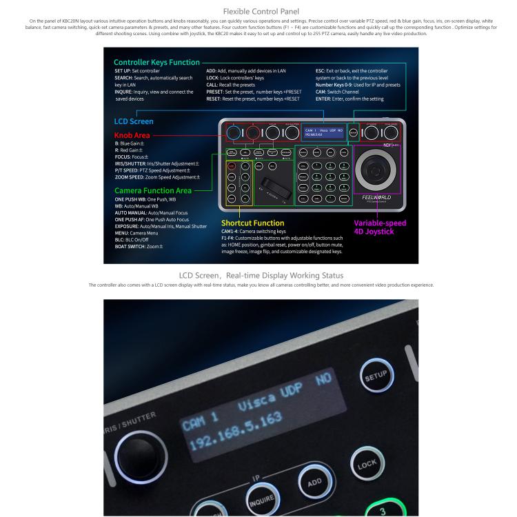 FEELWORLD KBC20N NDI PTZ Camera Controller Joystick Keyboard Control Multiple Control Protocol PoE Supported — view 11