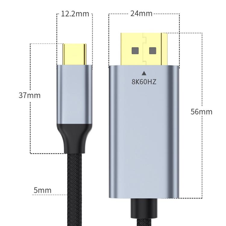 Type-C to DisplayPort 1.4 Ultra HD 8K Video Adapter Braided Cable