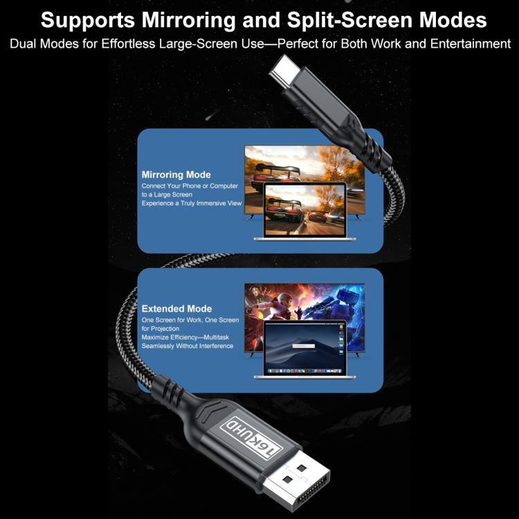 WG226 16K Ultra HD Type-C to DP 2.1 Display Cable Thunderbolt Adapter Cable with Logo