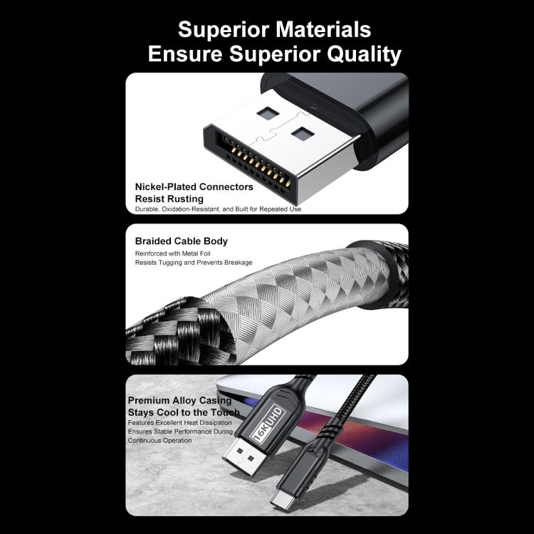 WG226 16K Ultra HD Type-C to DP 2.1 Display Cable Thunderbolt Adapter Cable with Logo