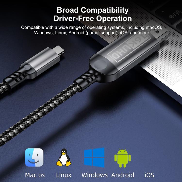 WG228 16K Ultra HD Type-C to DP 2.1 Display Cable Monitor Adapter Cable