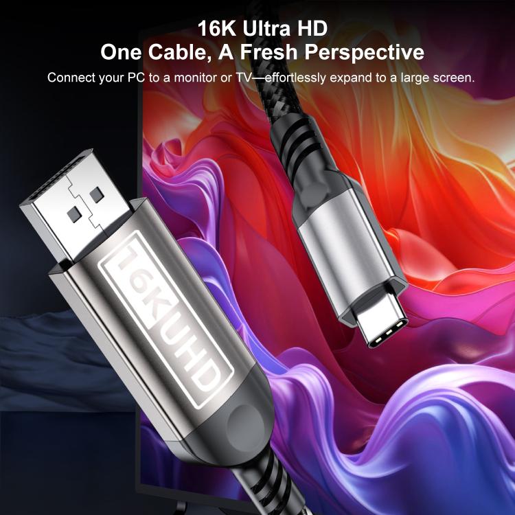 WG228 16K Ultra HD Type-C to DP 2.1 Display Cable Monitor Adapter Cable