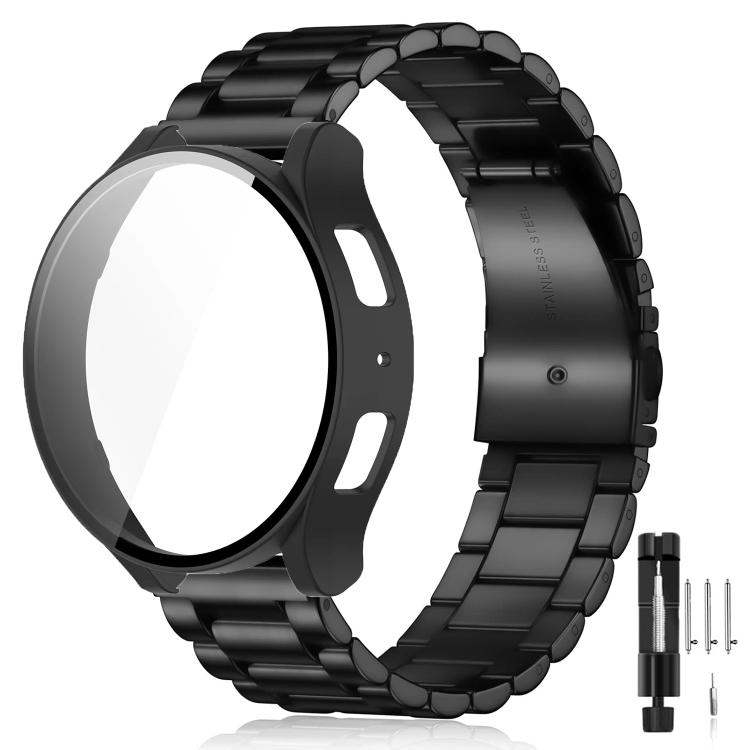 Tri-Beads Stainless Steel Watch Band with Film Integrated PC Case and Strap Link Remover Set — For Samsung Galaxy Watch4 40mm
