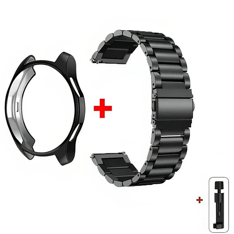Tri-Beads Stainless Steel Watch Band with Semi-Enclosed TPU Case and Strap Link Remover Set — Silver