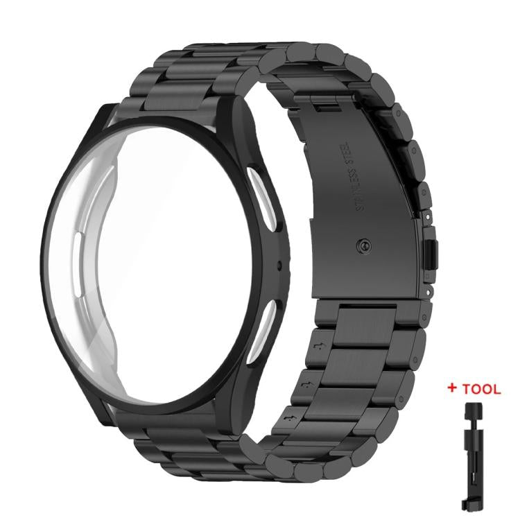Tri-Beads Stainless Steel Watch Band with Full Coverage TPU Case and Strap Link Remover Set — For Samsung Galaxy Watch4 44mm