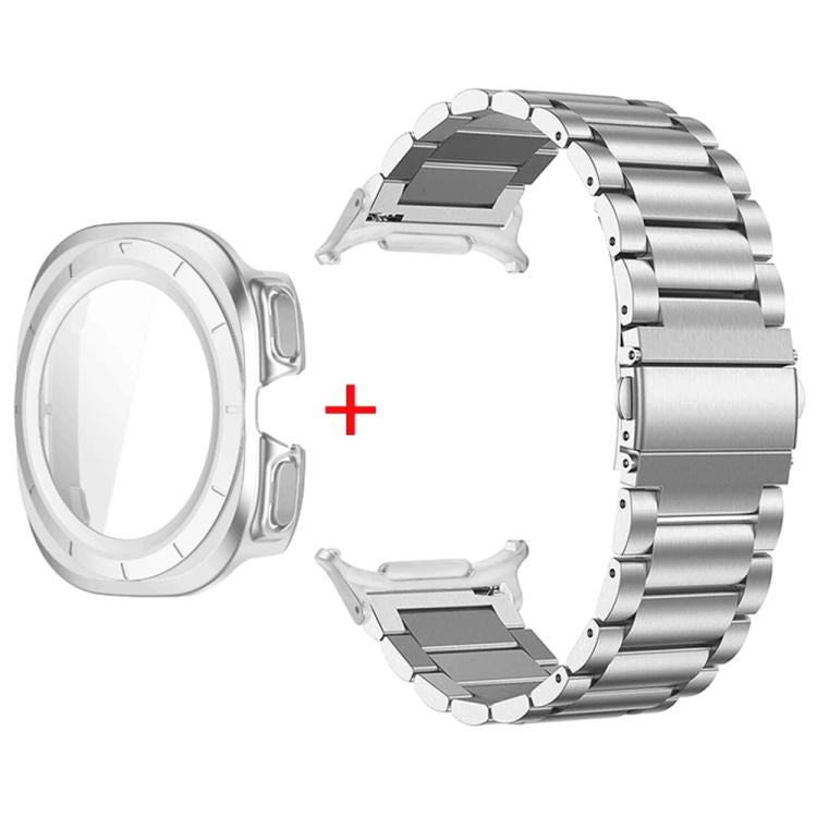 Three Beads Stainless Steel Watch Band with Film Integrated PC Case Set — For Galaxy Watch Ultra2 2026 / 2025 / 1 2024