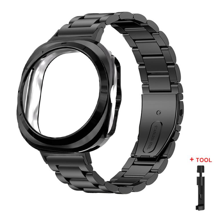 Three Beads Stainless Steel Watch Band with Semi-Enclosed TPU Case and Strap Link Remover Set