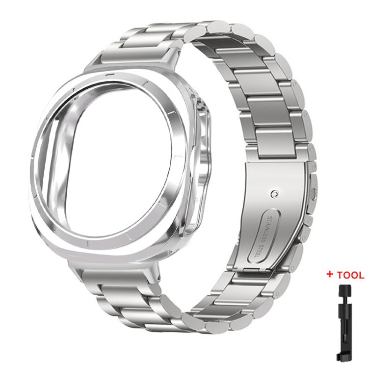 Three Beads Stainless Steel Watch Band with Semi-Enclosed TPU Case and Strap Link Remover Set — For Galaxy Watch Ultra2 2026 / 2025 / 1 2024
