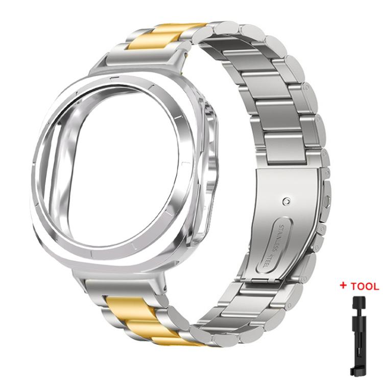 Three Beads Stainless Steel Watch Band with Semi-Enclosed TPU Case and Strap Link Remover Set — Rose Gold