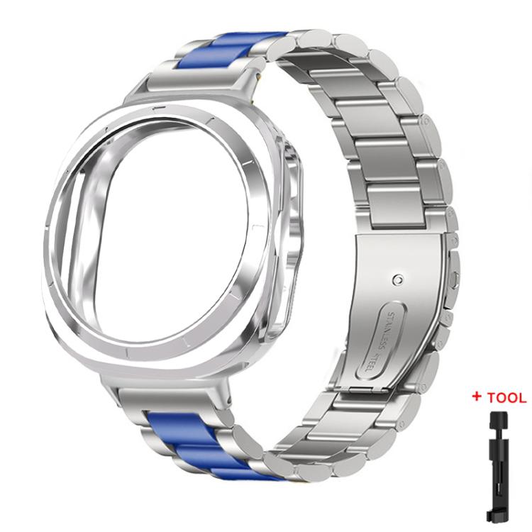 Three Beads Stainless Steel Watch Band with Semi-Enclosed TPU Case and Strap Link Remover Set — Silver Gold