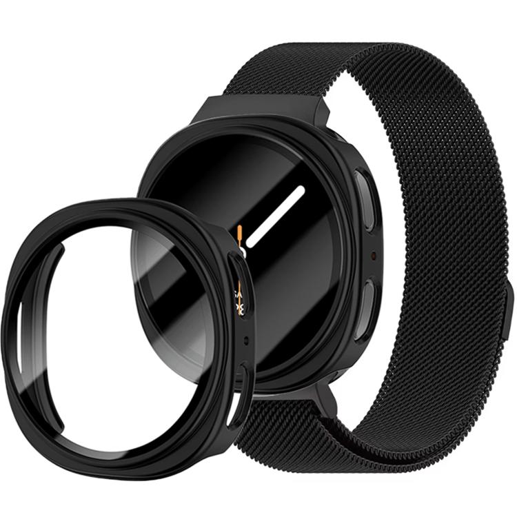 Milanese Stainless Steel Watch Band with Film Integrated PC Case Set — For Galaxy Watch8 Classic 46mm