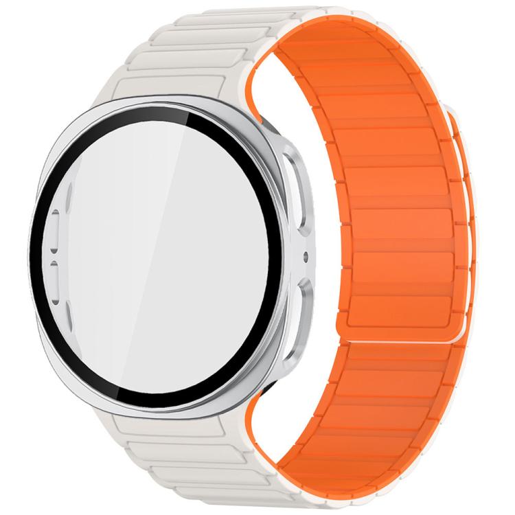 Tri-Beads Magnetic Silicone Watch Band with Film Integrated PC Case Set — Gray Orange