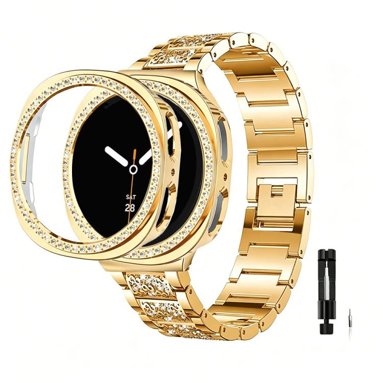 Three Beads Diamond Metal Watch Band with Hollow Diamond Case and Strap Link Remover Set — For Galaxy Watch9 / 8 40mm