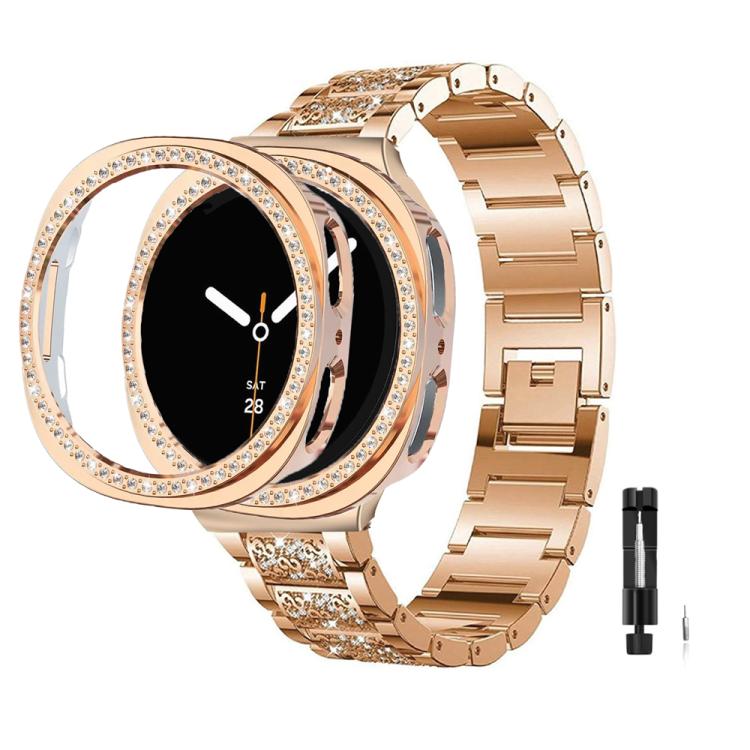 Three Beads Diamond Metal Watch Band with Hollow Diamond Case and Strap Link Remover Set — view 7