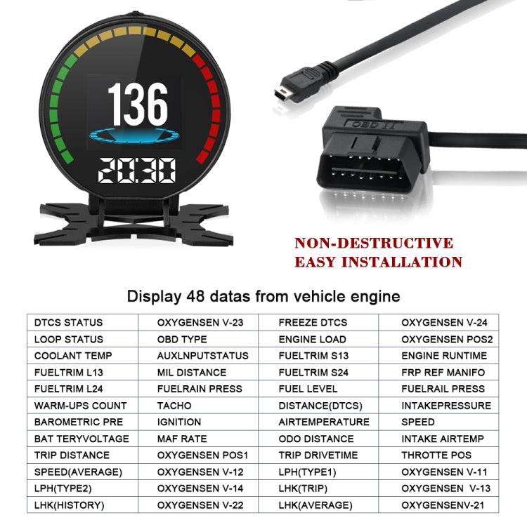 P15 OBD2 Car HUD Head-up Display Water Temperature / Vehicle Speed / Voltage