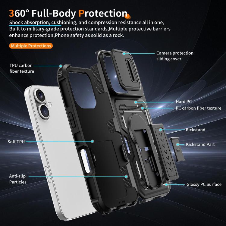 Slid Camera Shield Invisible Holder PC Hybrid TPU Phone Case